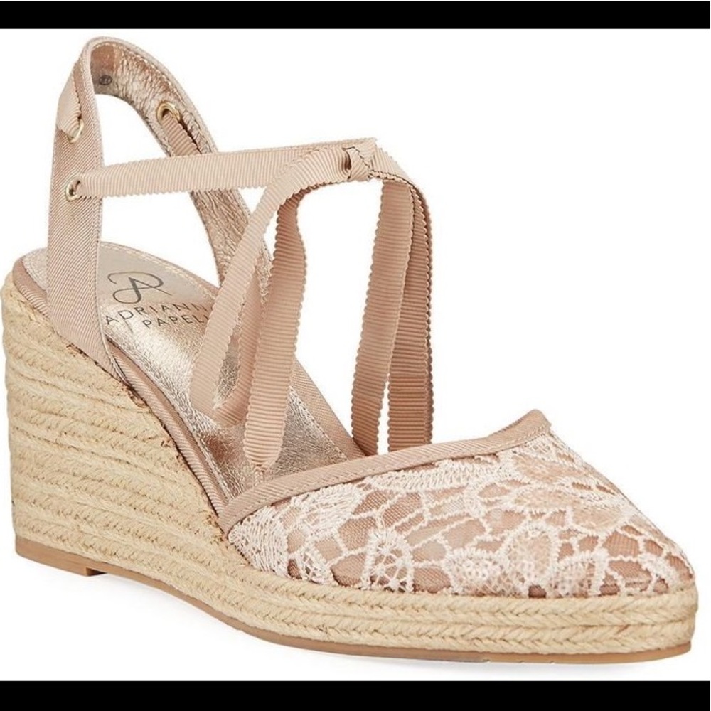 Adrianna Papell Patricia Nude lace tie wedges